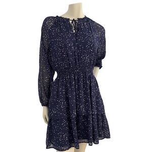 Collective Concepts Navy Tiered Lg Sleeve Smocked Waist Mini Dress M Cottagecore
